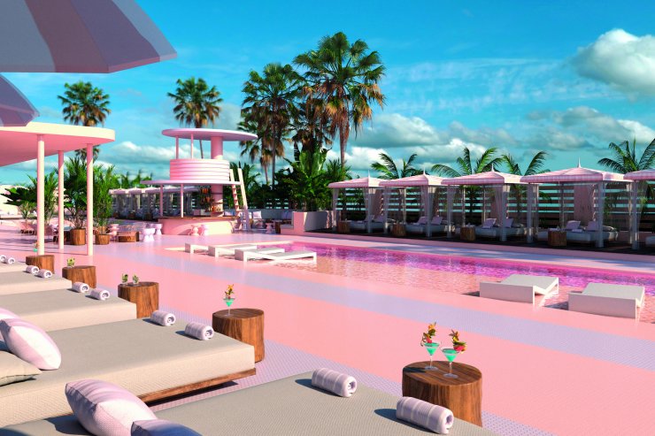 Paradiso Ibiza Art Hotel, pink pool, tropical garden